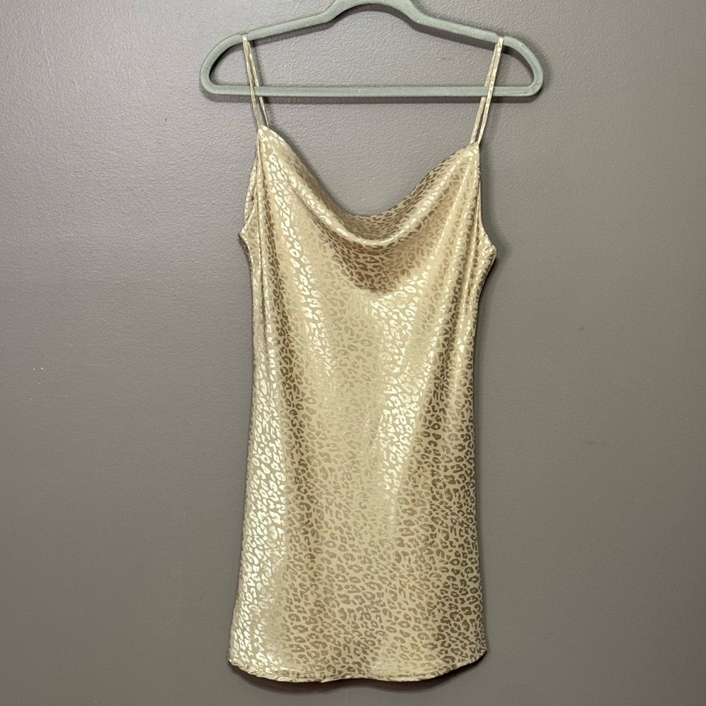 NWT Audrey 3+1 Cowl Neck Satin Jacquard Animal Print Mini Slip Dress Size Medium - Picture 2 of 8